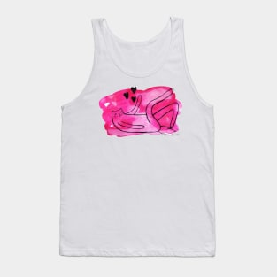 Pink Long Leggy Love Cat Watercolor Tank Top